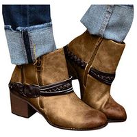 Veodhekai Women Platform Wedges Shoes Boots Round Toe Low-Heele Zipper Roman Shoes Western Knight Ankle Boots Brown