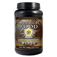 HealthForce SuperFoods Warrior Food - 1000 Grams, Carob Flavor - All Natural Plant Based Protein Powder, Easy to Digest - Organic, Non GMO, Vegan, Gluten Free - 50 Servings