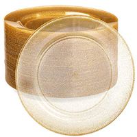 100 Gold Glitter Plastic Plates for Dinner Party or Wedding - 10 Inch Premium Disposable Plastics Plates