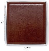 Brown Smooth Leather (Full Pack – 20 Kings) Metallic Cigarette Case & Stash Box