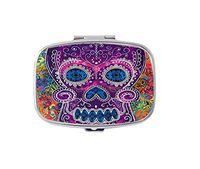 Kuaile Bird Multipurpose Floral Sugar Skull Skeleton Customized Box case Holder Durable Stainless Steel Box case Gift for Pocket or Purse
