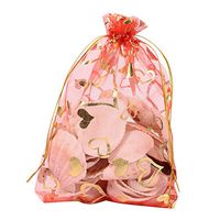 Pandahall 100 PCS 5x7 Inches Heart Printed Red Organza Bags Jewelry Pouch Bags Organza Drawstring Pouches Wedding Favors Candy Gift Bags Valentine's Day