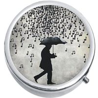 Music Notes Rain Medicine Vitamin Compact Pill Box