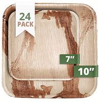 CaterEco Square Palm Leaf Plates Set | Pack of 24- (12) Dinner Plates and (12) Salad Plates | Ecofriendly Disposable Dinnerware | Heavy Duty Biodegradable Party Utensils for Wedding, Camping & More