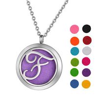 Aromatherapy Essential Oil Diffuser Necklace Sliver Tone Monogram Letter F Locket Pendant