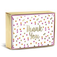 Graphique Neon Dots Boxed Notecards, 16 Colorful Polka-Dotted"Thank You" Message Cards, Embellished Gold Foil Notecards with Matching Envelopes and Storage Box, 3.25" x 4.75"