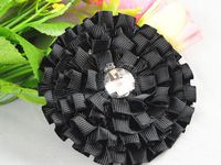 15pcs Big Ribbon Cabbage Rhinestone Rose Flower Appliques/Sewing Pick Color (Black)