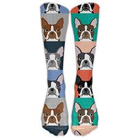 Boston Terriers Tile Bulldaog Pattern Women & Men Knee High Socks Baseball Athletic Tube Long Stockings