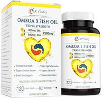 Omega 3 Fish Oil Triple Strength – Premium EPA & DHA 2500mg Lemon Flavored Odorless Tasteless High Potency Supports Immune System, Brain, Heart, Eye, Heart, Skin, Bone and Joint Softgels Supplement