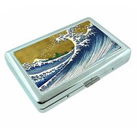 Ocean Waves Em1 Hip Silver Cigarette Case Id Holder Metal Wallet 4" X 2.75" RFID Protection