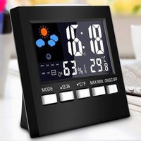Misszhang-US Weather Station Alarm Clock Thermometer Wireless Temperature Humidity Meter - Black