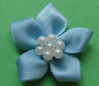 50pcs Satin The Ribbon Flowers with The Appliques Craft DIY Wedding Pearls (Blue)