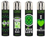 Clipper Marijuana Hemp Green Leaves Refillable Lighters Lot of 4