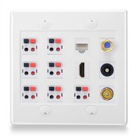BATIGE 2-Gang 7.1 Surround Sound Home Theater DIY Wall Plate Outlet Panel with Audio Optical Fiber Subwoofer CAT6 RG6 HDMI Keystone