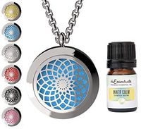 Sun Design Essential Oil Diffuser Necklace Stainless Steel Locket Pendant, 24" Chain, Inner Calm Essential Oil in a Gift Box