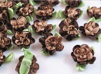 40pcs Fancy 2 Tone Satin Ribbon Flower Appliques- Coffee