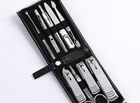 (THREE SEVEN) Travel Manicure Pedicure Grooming Kits Set Feet Hand & Nail Tools TS-970C (Total 9pcs) (Black)