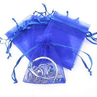 Axgo 100pcs 4 x 6 Inch Organza Drawstring Pouch Jewelry Wedding Favor Party Festival Gift Candy Bags, 4" x 6", Blue