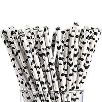 Rainbowrose 250pcs Biodegradable Paper Straws Drinking for Bubble Tea, Juice Birthday Paper Drinking Party Weddings Baby Showers Supplies (Cow printed, 100pcs)