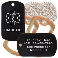 Custom 2 Pack - Diabetic Medical Alert ID Necklaces with Black Custom Tags, Camo Desert Silencers, and 30'' USA Chains