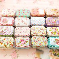 1PCS Colorful Mini Tin Box-Mini Tin Box with Lid-Mini Tin Box with Hinged Lid-Boxes Jewelry Cardboard-Storage Boxes with Lids-Headphones Gift Box-Gift Box for Jewelry-Gift Box (Random Small Flowers)