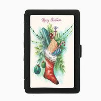 Perfection In Style Black Color Metal Cigarette Case Vintage Christmas Design 021