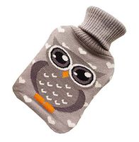 Transparent Classic Rubber Hot Water Bottle 1 Liter with Knit Cover - Gray Owl