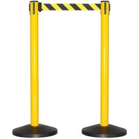 CCW Series RBB-100- Set of 2 Stanchion Retractable Belt Barriers- Easy to Assemble, No Tools Required (10 Foot Belt, Black/Yellow Belt with Yellow Post)