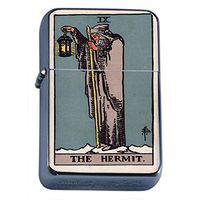Tarot Card The Hermit Flip Top Oil Lighter S6 Smoking Cigarette Smoker Includes Silver Case