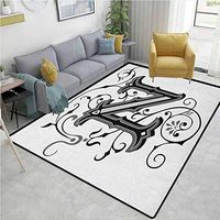 Letter N Plaid Area Rug, Middle Ages Inspired Capital N Abstract Elements Black Dark Colored Palette, Durable Carpet Area rug - Living Dinning Room Bedroom Rugs and Carpets(6'x 9') Black Grey White