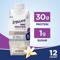 Ensure Max Protein Nutritional Shake with 30g of High-Quality Protein, 1g of Sugar, High Protein Shake, French Vanilla, 11 Fl Oz, 12 Count