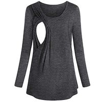 ❤Ywoow❤ Women's Long Sleeve Maternity Layered Nursing Tops for Breastfeeding Bouse (M, Gray)