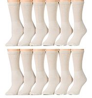 Yacht & Smith 12 Pairs of Women's Diabetic Crew Socks, Ringspun Cotton (Tan)
