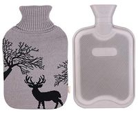 HomeTop Classic Rubber Hot Water Bottle w/Cute Yarn Knit Deer Cover (2 Liter) (Gray)