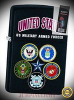 28898 US Military Armed Forces Black Matte Full Size Lighter with Flint Pack - Premium Lighter Fluid (Comes Unfilled) - Made in USA!