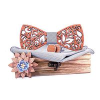 Meidexian888 Classic Handmade Mens Customized Solid Wood Bow Tie Creative Wedding Wooden Hollow Carved with Box Set (Gray)