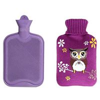 1.8 Liters Lovely Rubber Hot Water Bottle with Cute Owl Knit Cover, Purple