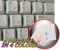 GERMAN KEYBOARD STICKER WITH RED LETTERING ON TRANSPARENT BACKGROUND