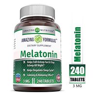 Amazing Nutrition Melatonin – 3 Mg Tablets - Best Choice of Natural Sleep Aibld Supplement – Promotes Calming and Relaxing Effect - 240 Tablets Per Bottle- Suitae for Vegetarian