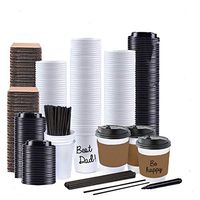 Sugarman Creations12 Ounce White Disposable Paper Coffee Cups with Black Resealable Lids, Heat Resistant Sleeves, Plastic Stirrers and Black Permanent Marker for Labeling (65)