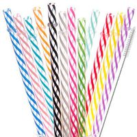 Dakoufish 12 Piece 6 Inch Reusable Plastic Thick Drinking Straws BPA Free Mason Jar Straws Transparent Small Stripe (6inch, Mix 12color)