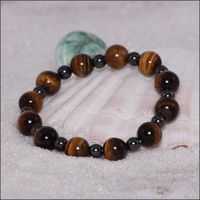 Tiger Eye & Black Magnetic Therapy Stretch Bracelet (Size Small - 7.5")