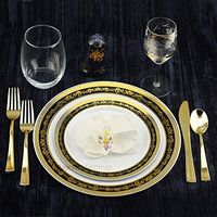 Set of 32 Disposable Dinner Plates Bundle Combo (Floral Black/Gold)