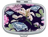 Joyce Blue Lily Flower Pill Box for Purse - 2 Compartment Medicine Case, am/pm Metal Mini Daily Pill Box Medicine Pill Box Organizer
