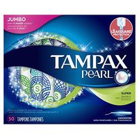 Tampax Pearl Plastic Tampons, Super Absorbency, Unscented, 50 Count (Packaging May Vary)