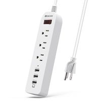 Power Strip Surge Protector 3 AC Outlets with 3 USB Ports (5V/2.4Ax3), HITRENDS Outlet Strip with USB Charger, Extension Board with 5ft Extension Cord for Indoor, White