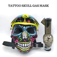 Skull Cosplay Silicone Gas MASK with Skull and Straight Waterpipe Tattoo Skull Gas Mask