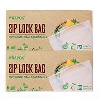 WRAPOK 100% Compostable Sandwich Ziplock Bags Small Storage Freezer Bag for School or Work, 100 Count