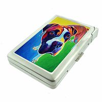Dog Art Em1 Hip Silver Cigarette Case With Built In Lighter 4.75" X 2.75" Id Holder Metal Wallet RFID Protection