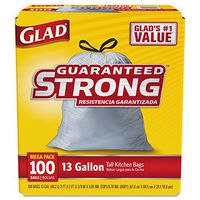 Glad 78526 Tall Kitchen Drawstring Bags, 24 X 27 3/8, 13gal, .95mil, White, 100/box